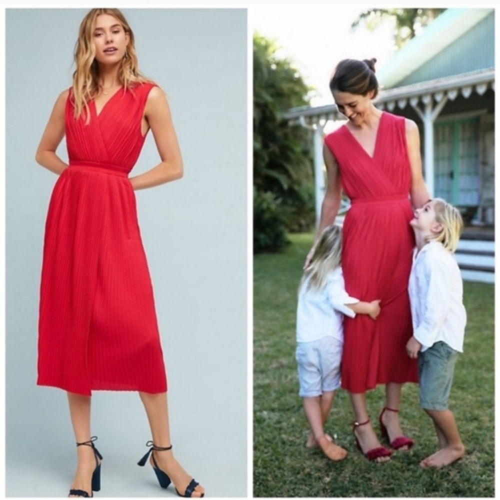 Tracy Reese - Anthropologie Red Pleated Midi Dress